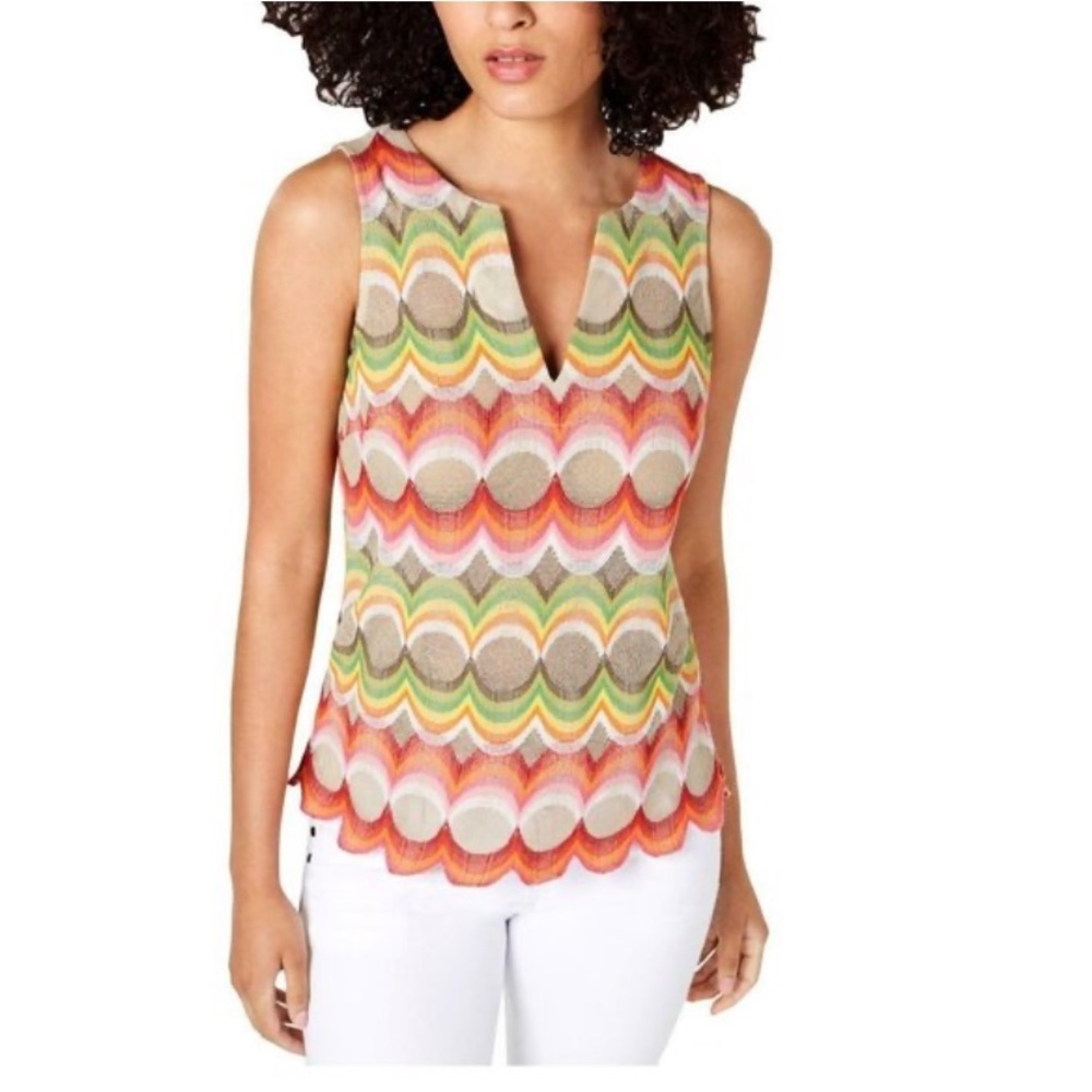 Trina Turk Humboldt Striped Split Neck Tank Size Small Boho Cottagecore Fairy